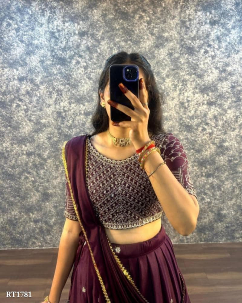 Maroon Wedding Georgette Ready To Wear Lehenga Saree In Fancy Design For Girls