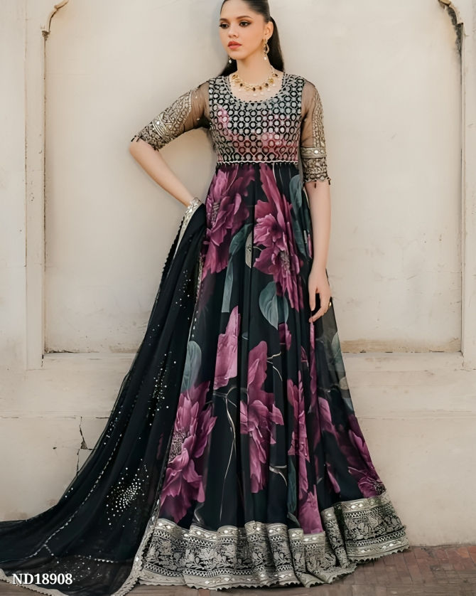 A Women in Fancy Digital Printed Foux Georgette Gown