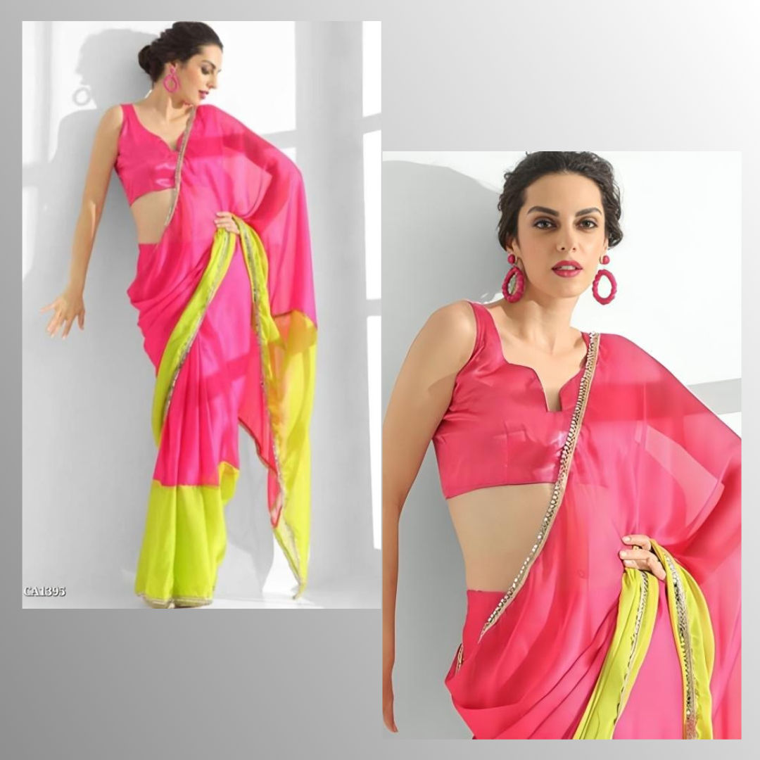 Collage of A Women in Pink Elegance Georgette Saree