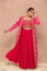 Designer Georgette Indo-western Leheriya Crop Top Lehenga With Shrug for Women