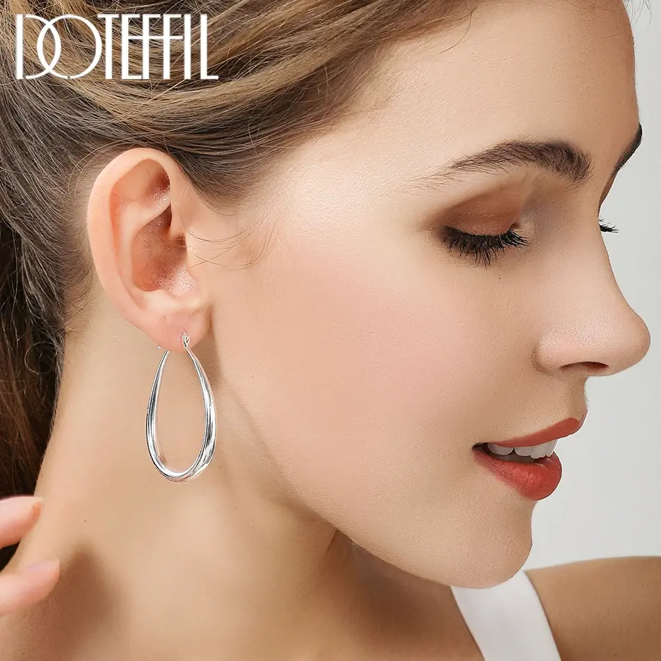 Thumbnail: 925 Sterling Silver Smooth Circle 41mm Hoop Earrings