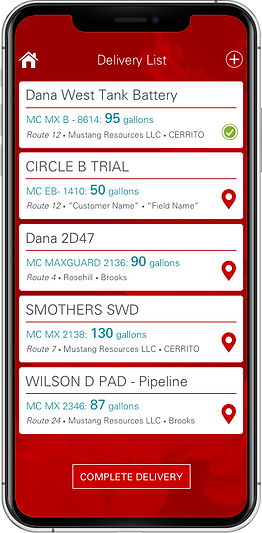 A smart phone's interface for a delviery list to chemical tanks.