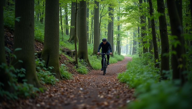 Ooghoogte van een steile klimroute door het bos in de Ardennen