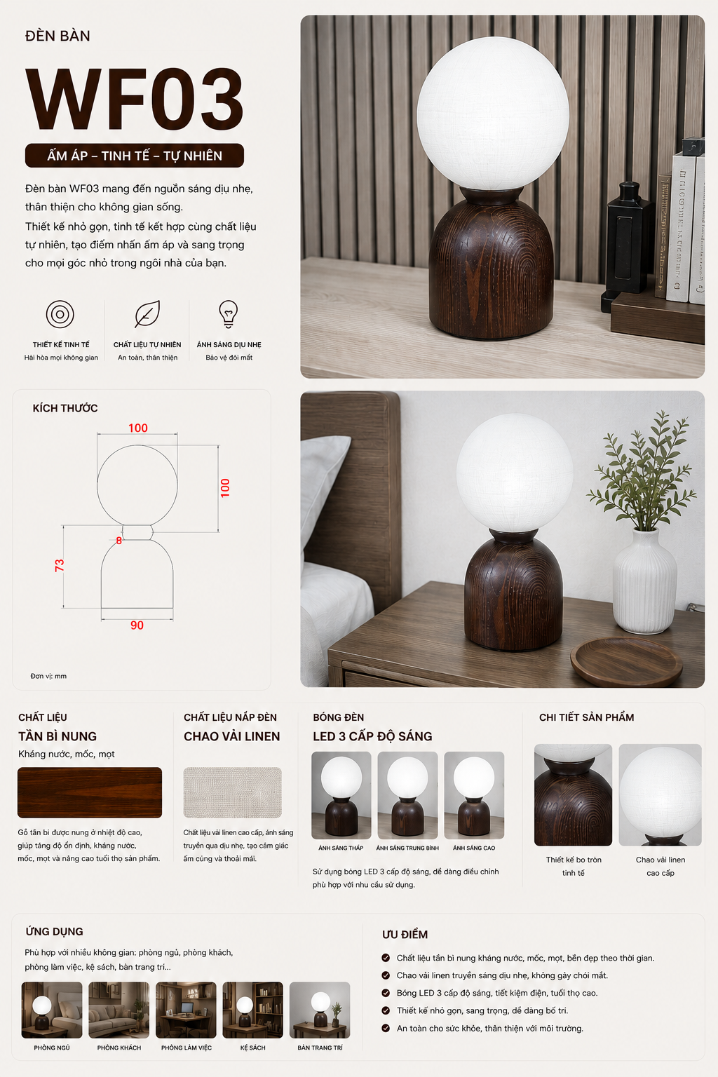 ĐÈN BÀN GỖ TẦN BÌ NUNG WF03