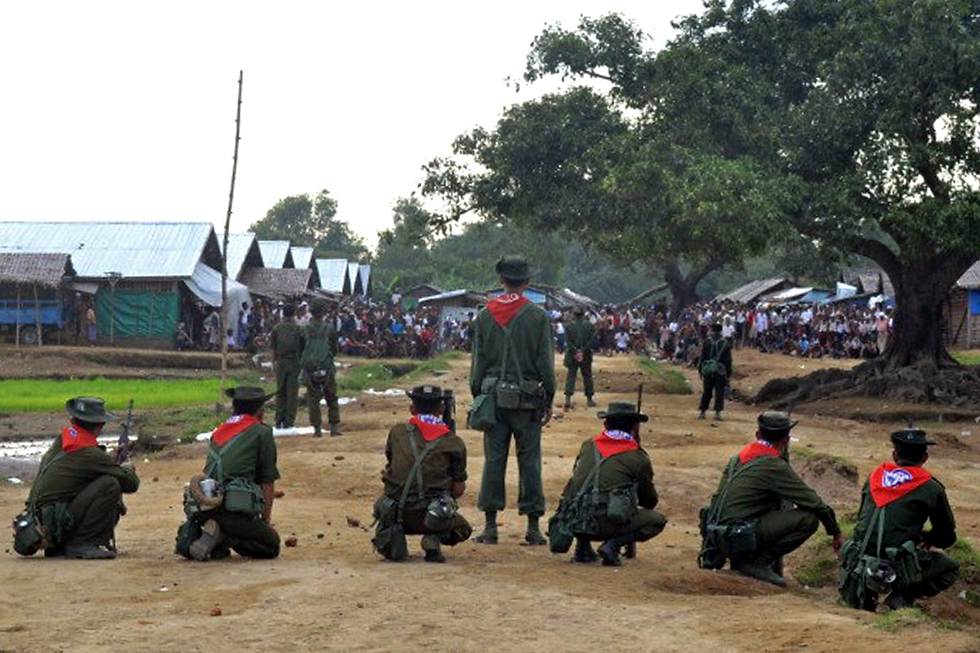 Myanmar Military Soldiers in Confrontation with Local Villagers (photocrd)