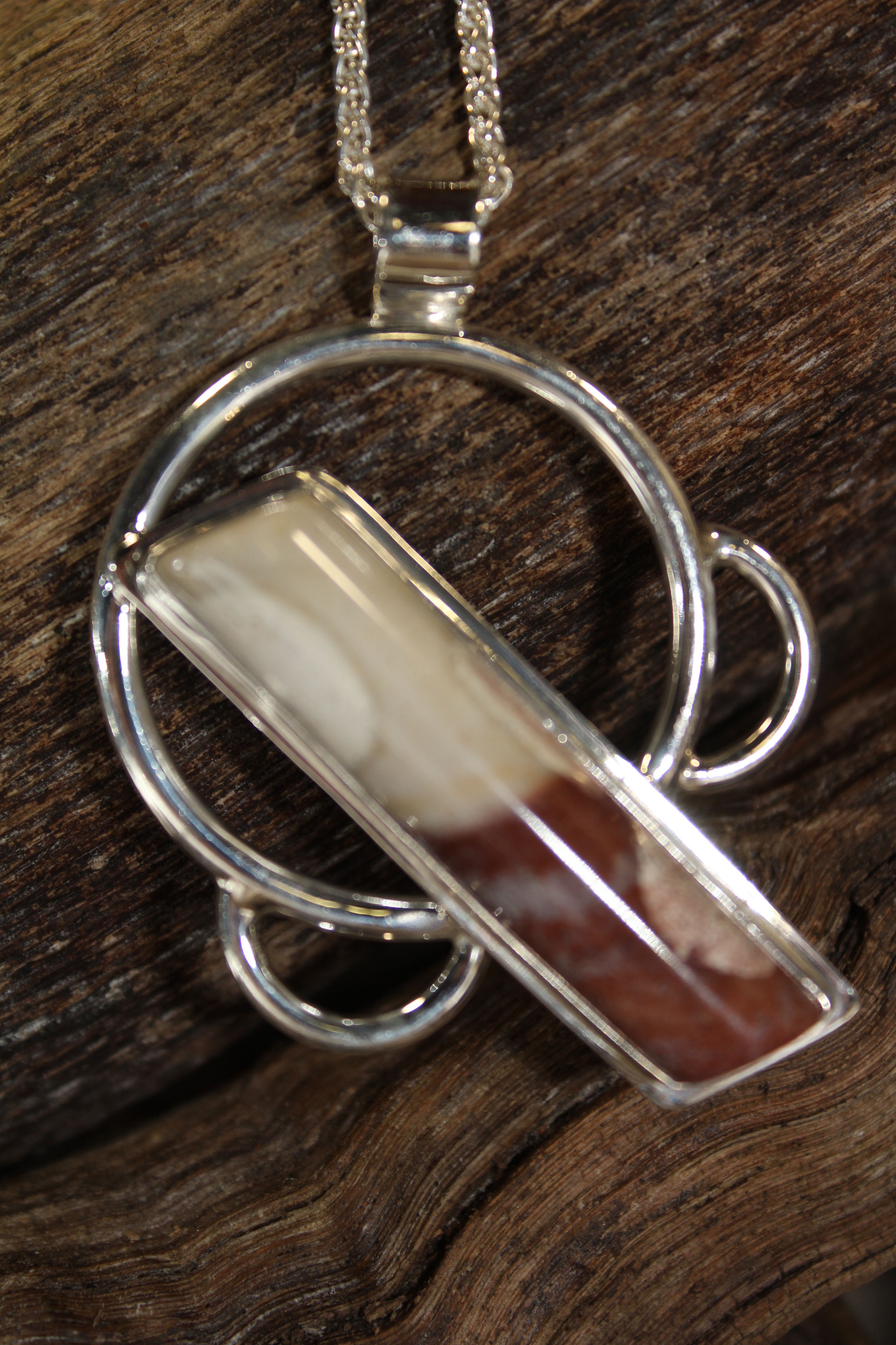Silver, Red & White Jasper Pendant