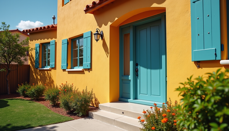 High angle view of a freshly painted New England home exterior with vibrant, weather-resistant paint