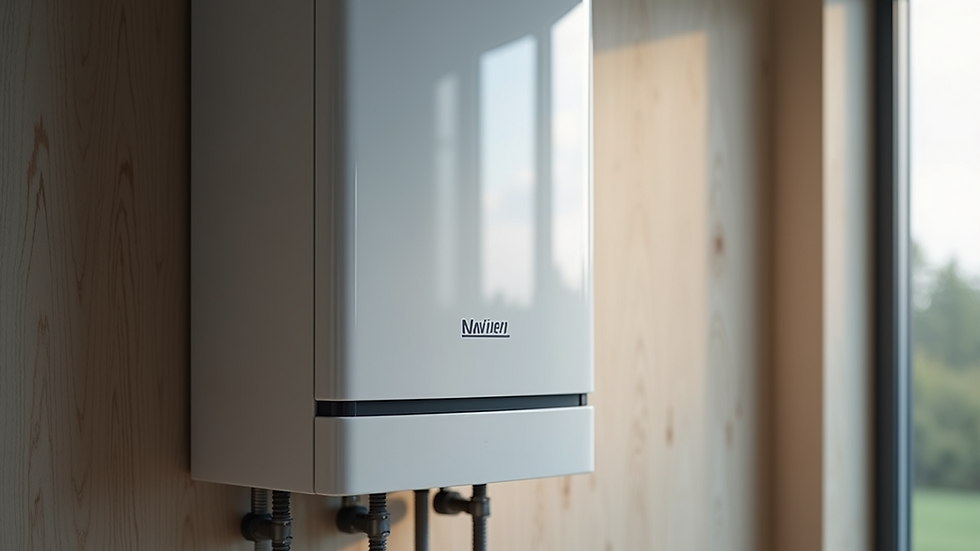 Close-up view of a Navien boiler installed on a wall