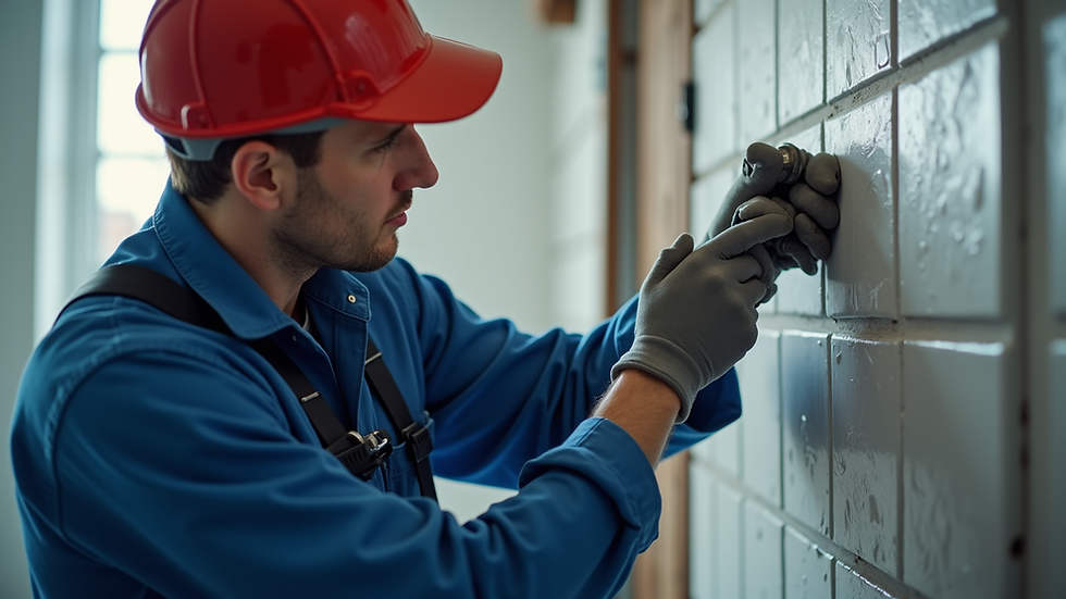 Close-up view of a plumber installing a fire sprinkler system
