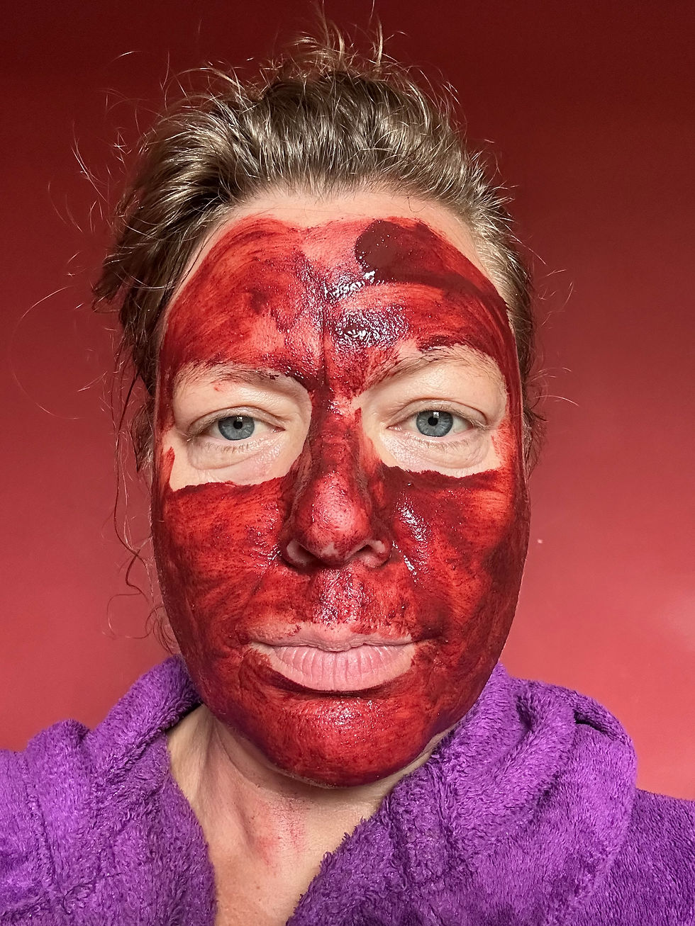 woman in red face mask