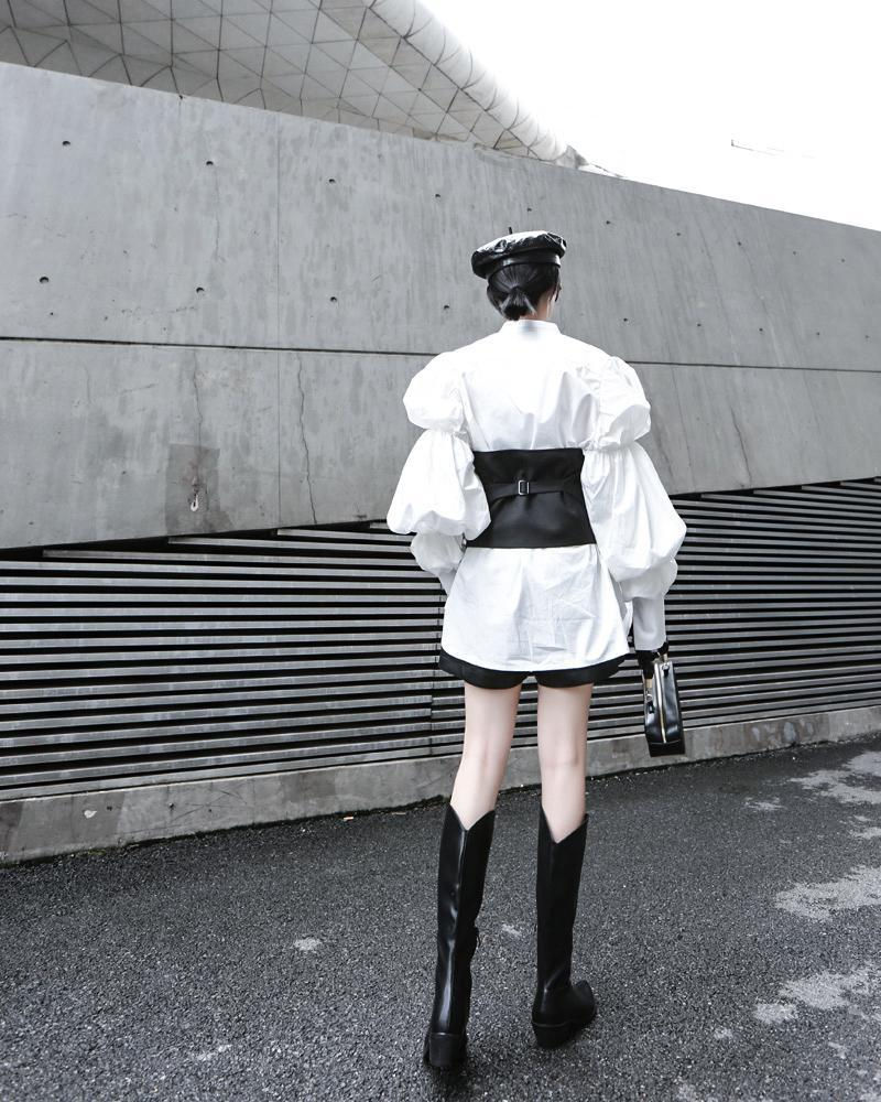 Thumbnail: Daoko Pleated Puff Long Sleeve Shirt - White