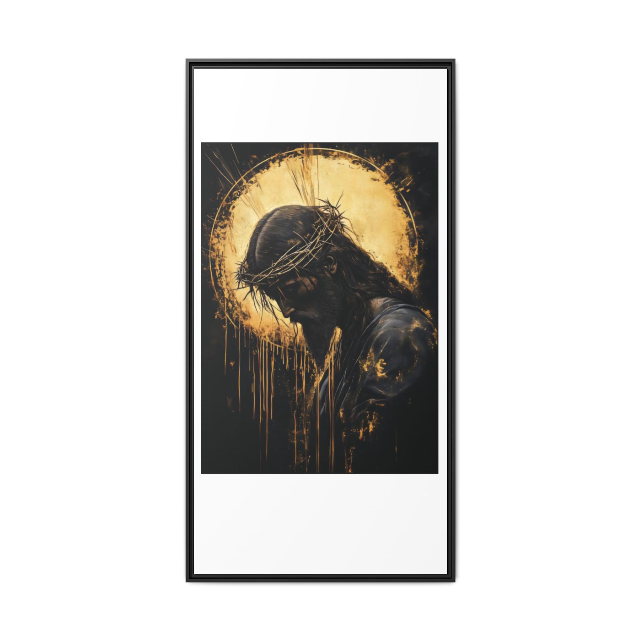 Inspirational Framed Canvas Art - Christ in Gold