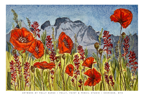 Blacktooth, Poppies, & Paintbrush Print (Ltd. 50) | Polly,Paint&Pencil