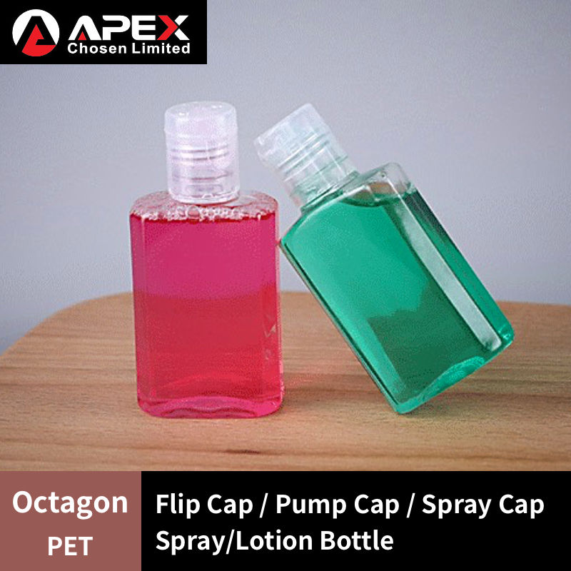 Thumbnail: PET-15# Octagon PET Empty Bottle with Flip Cap, Pump Cap, and Spray Cap | China
