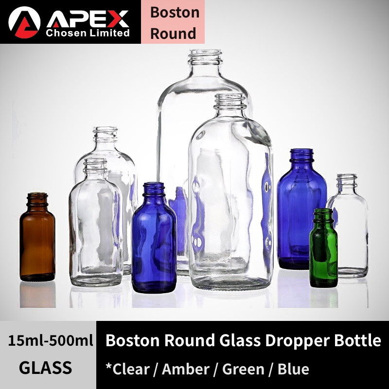 GR-2#-Boston Round Glass Dropper Bottle CRC Cap 1/2 oz 1oz 2oz 4oz 8oz 16z