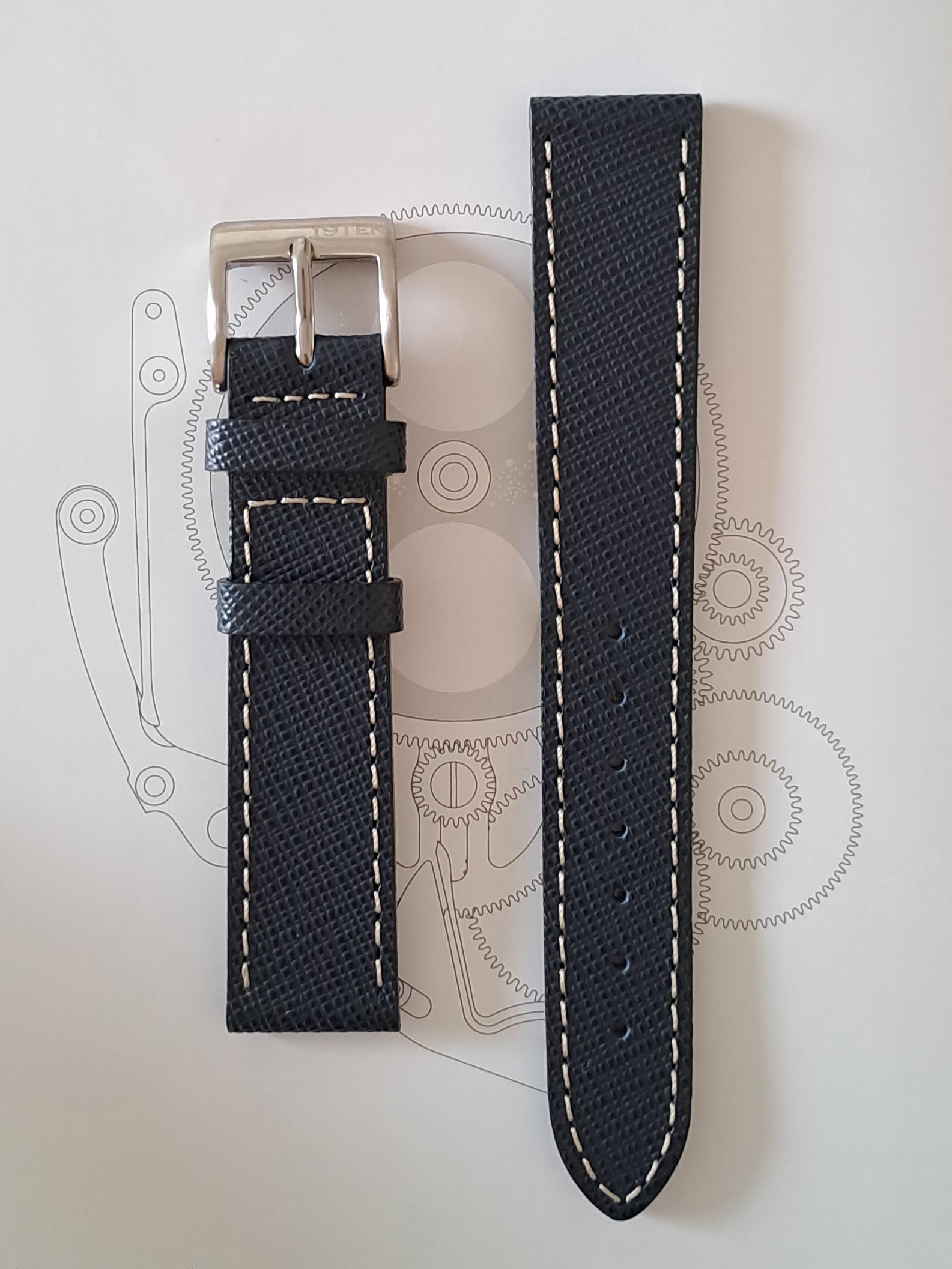 SAFFIANO BLUE 18mm Ivory Stitching