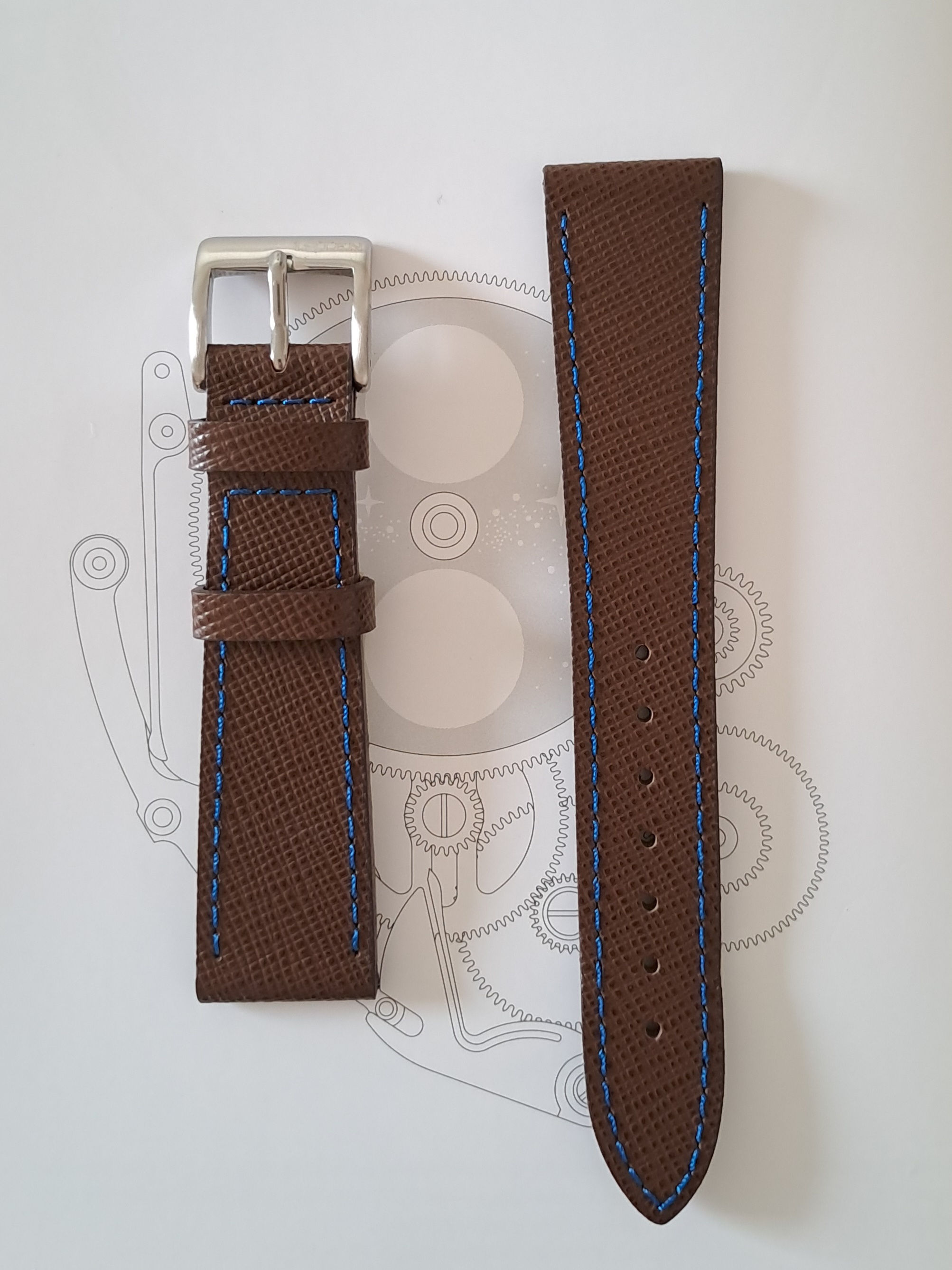 SAFFIANO BROWN 20mm Blue Stitching