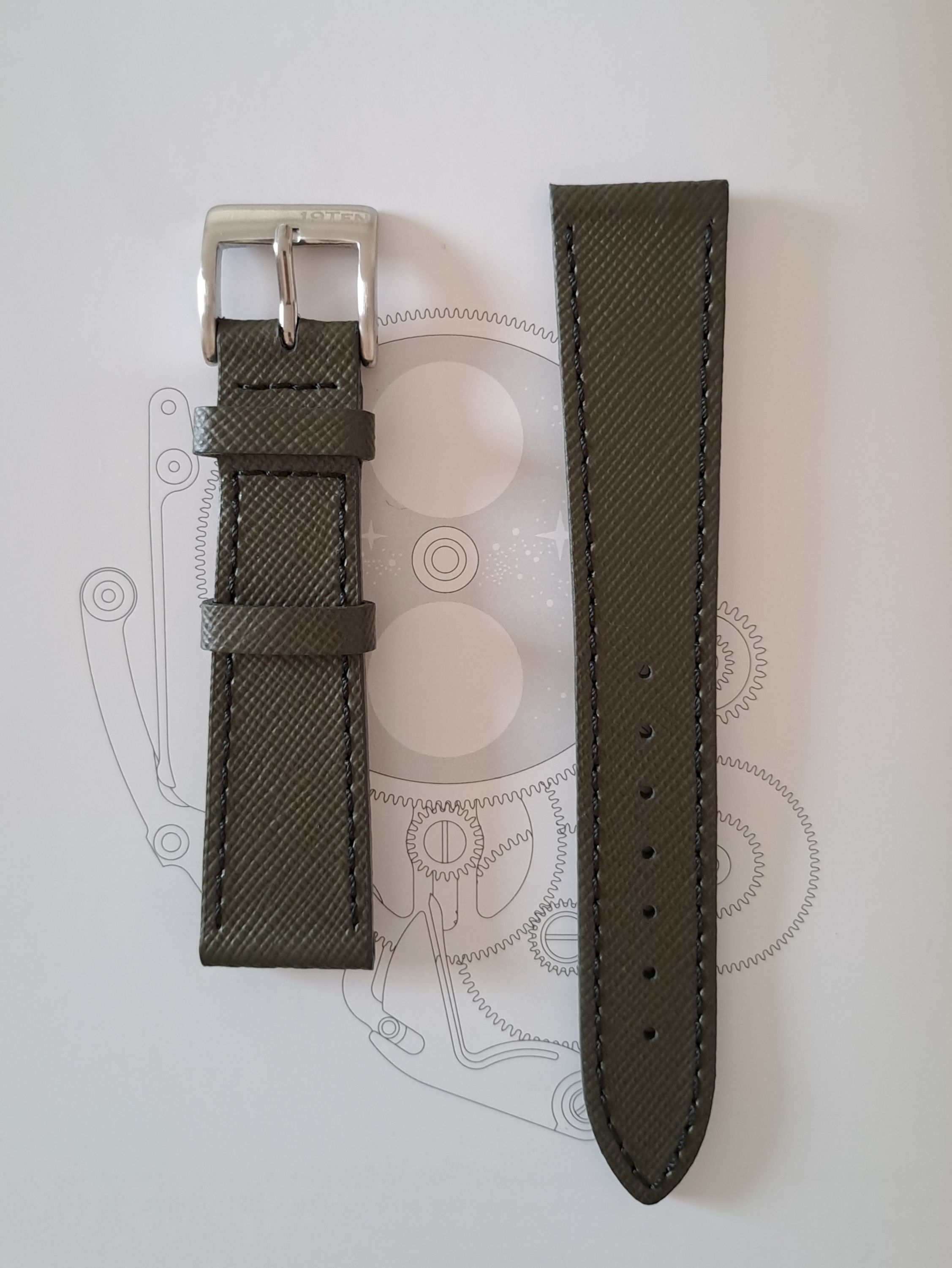 SAFFIANO OLIVE GREEN 20mm Black Stitching