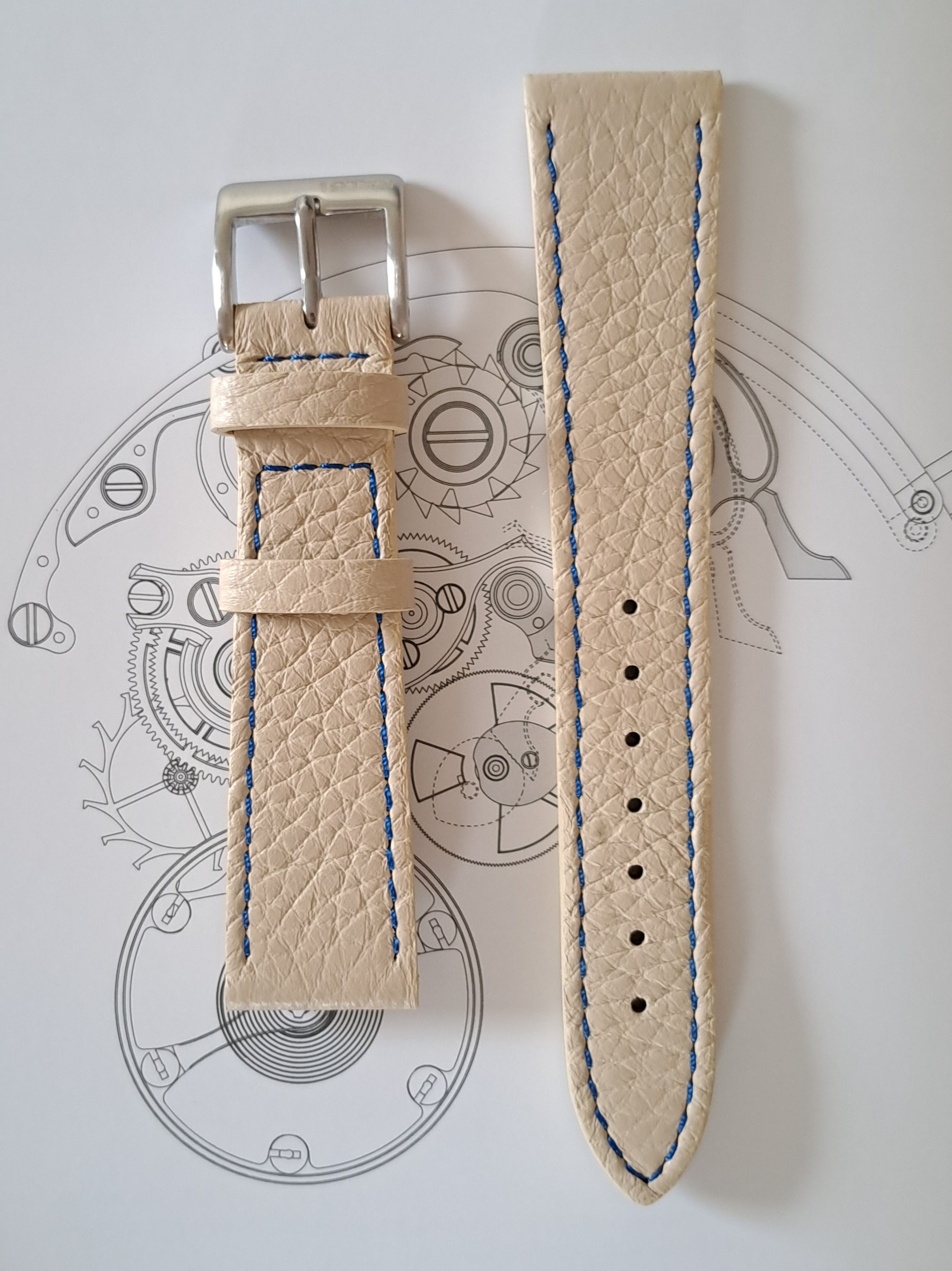DEER CREAM 20mm Blue Stitching