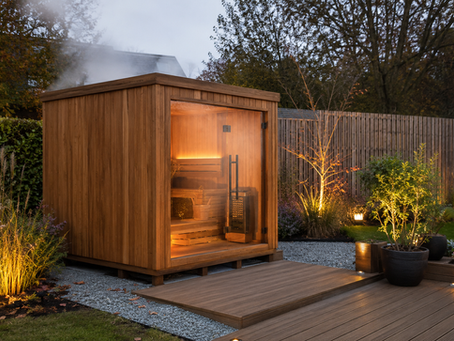 A garden sauna base raising the cabin clear of the ground in a UK garden.