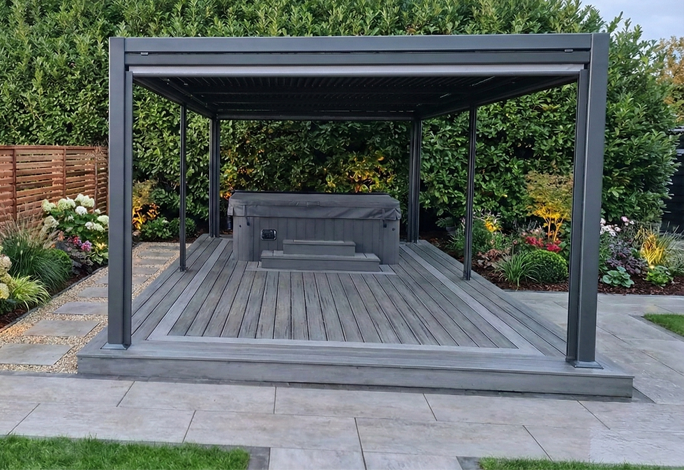 A two tone Trex deck with a light grey banded inlay