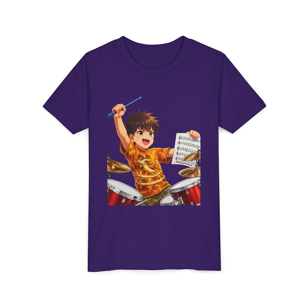 Thumbnail: Drummer Boy Youth Tee — Cute Anime Drumming Graphic Shirt
