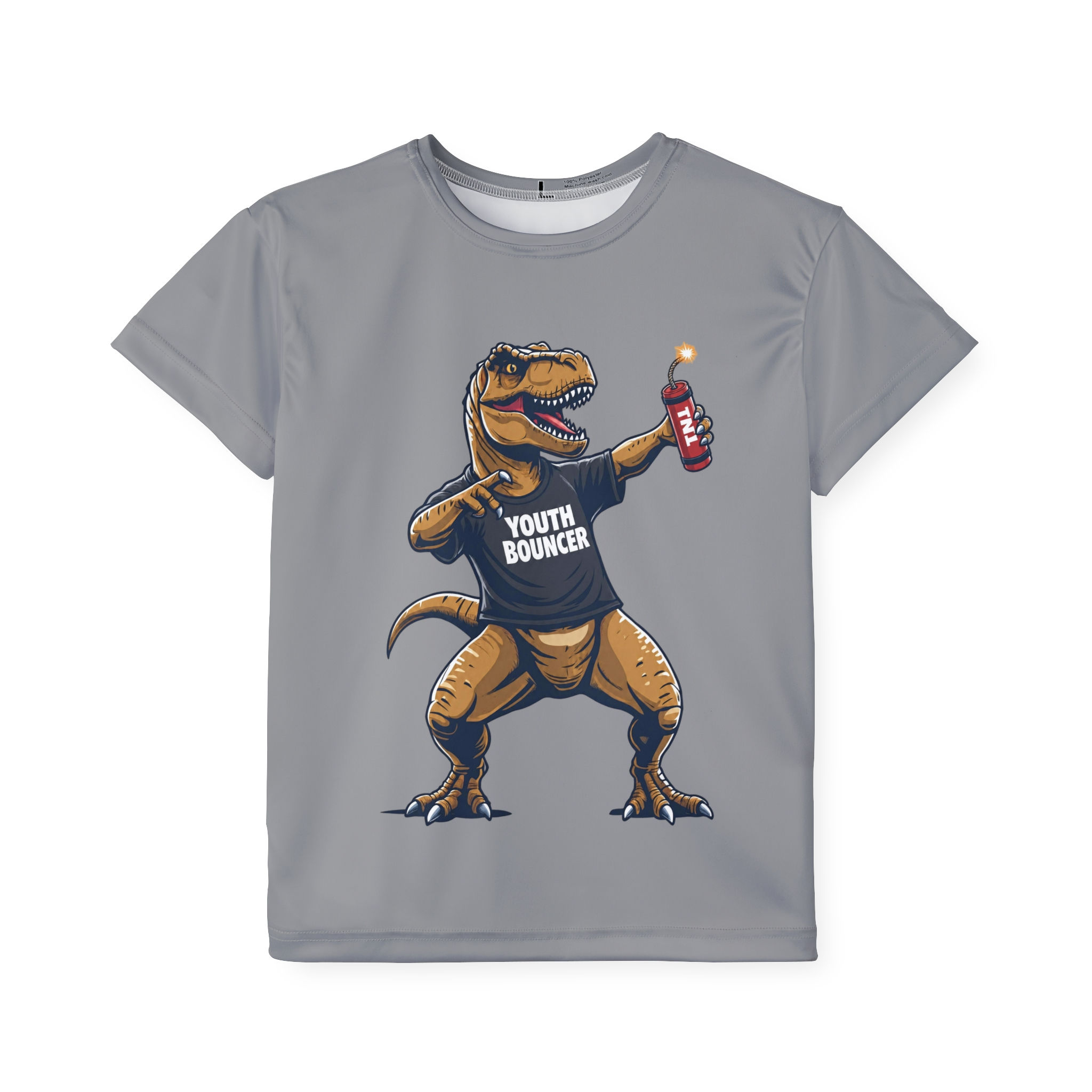 Kids Jersey — "Youth Bouncer" Dinosaur Occupational Hazards Tee