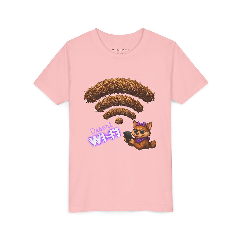 Thumbnail: Youth Tee — "Desert Wi-Fi" Cute Coyote Signal Graphic