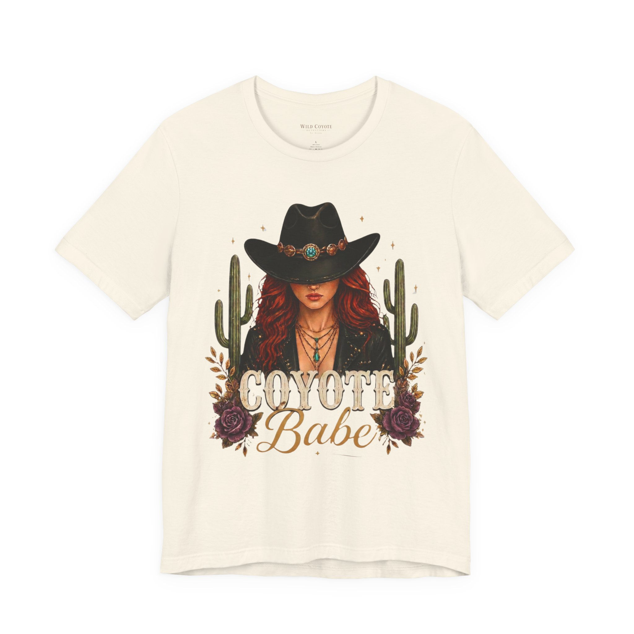 Coyote Babe T-Shirt — Western Cowgirl Graphic Tee with Hat & Cactus