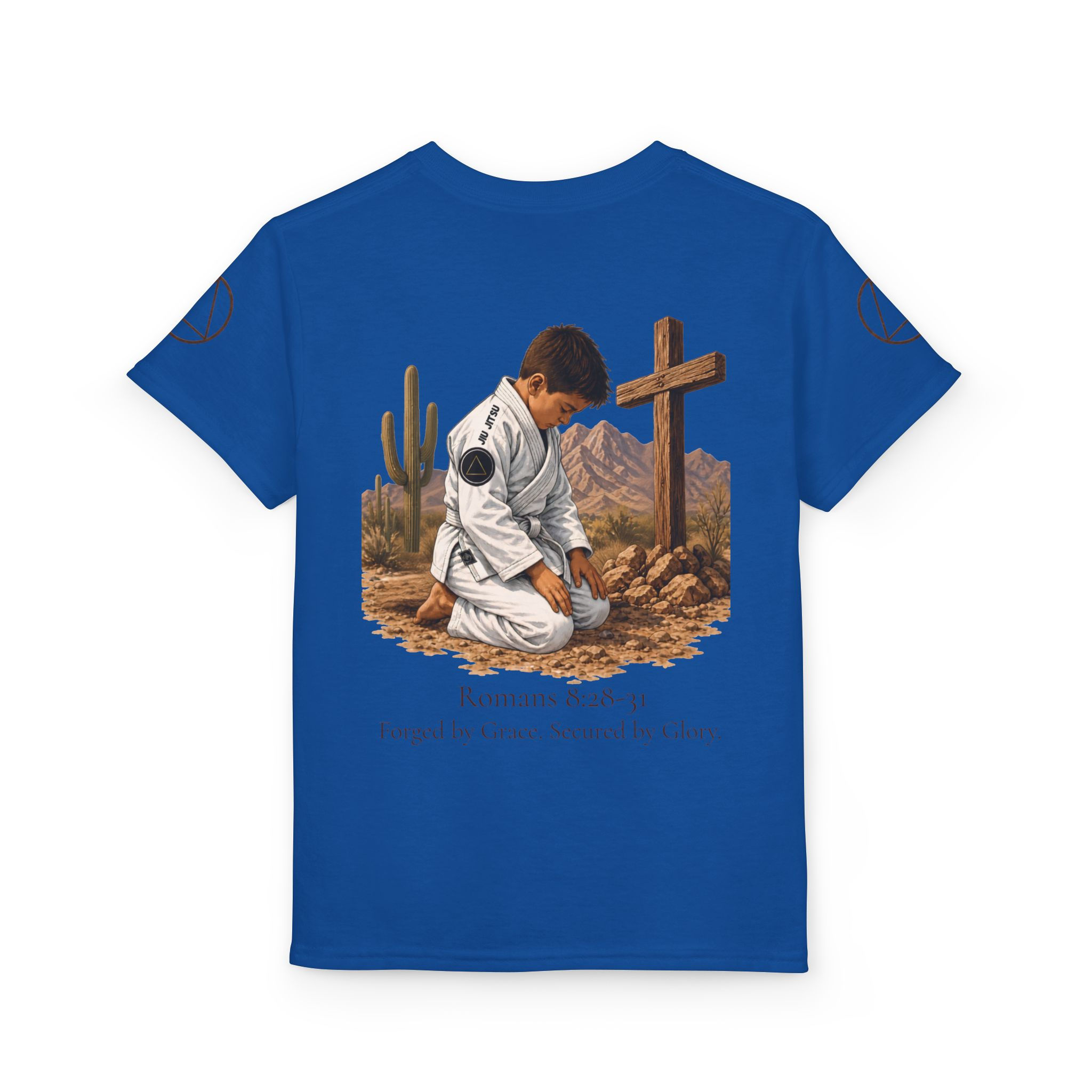 Christian BJJ Youth T-Shirt — Romans 8:28 Prayer