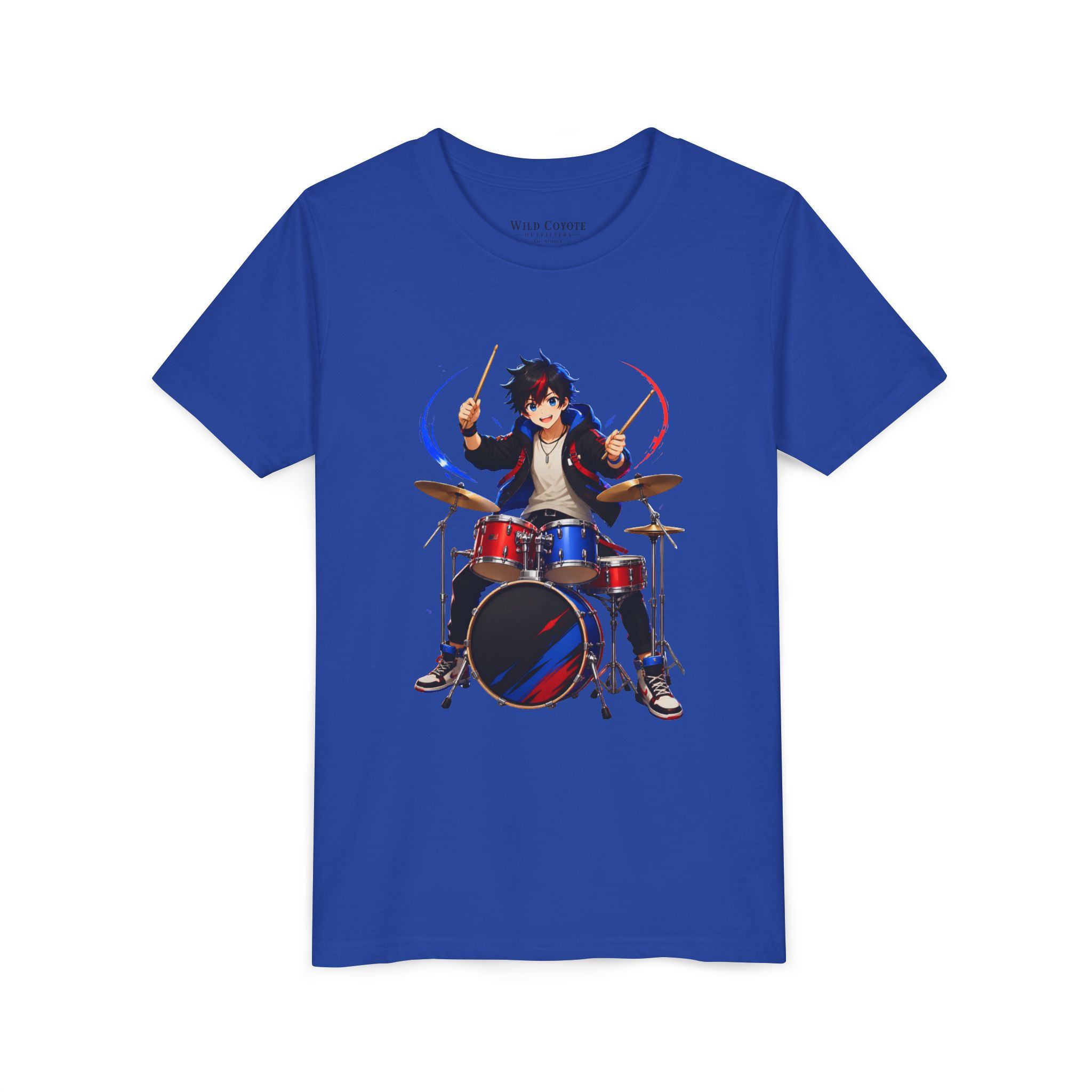 Youth Drummer Graphic Tee - Cool Anime Boy Playing Drums