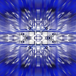 Blue and white pattern digital optical artwork.