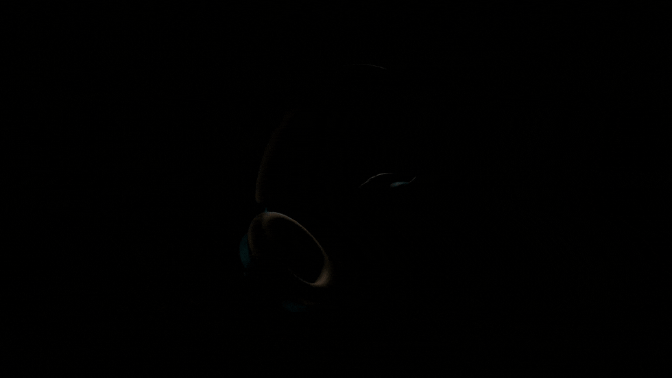 3D rendered headphones made in Blender with animated Harsh in Motion branding