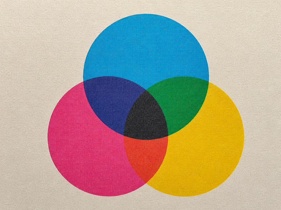 Week 6 cover: three CMYK registration circles in complete registration, fully integrated and saturated on cream paper, captioned "The Proof & Ask" — the finished explainer video process.