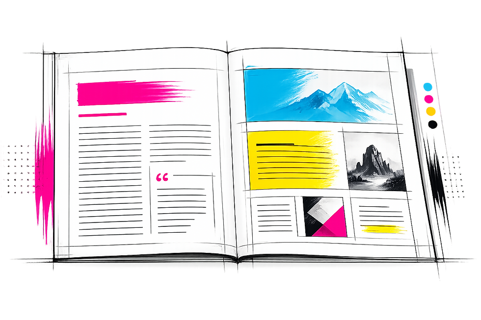 Editorial layout design for magazines, reports, directories, and programs