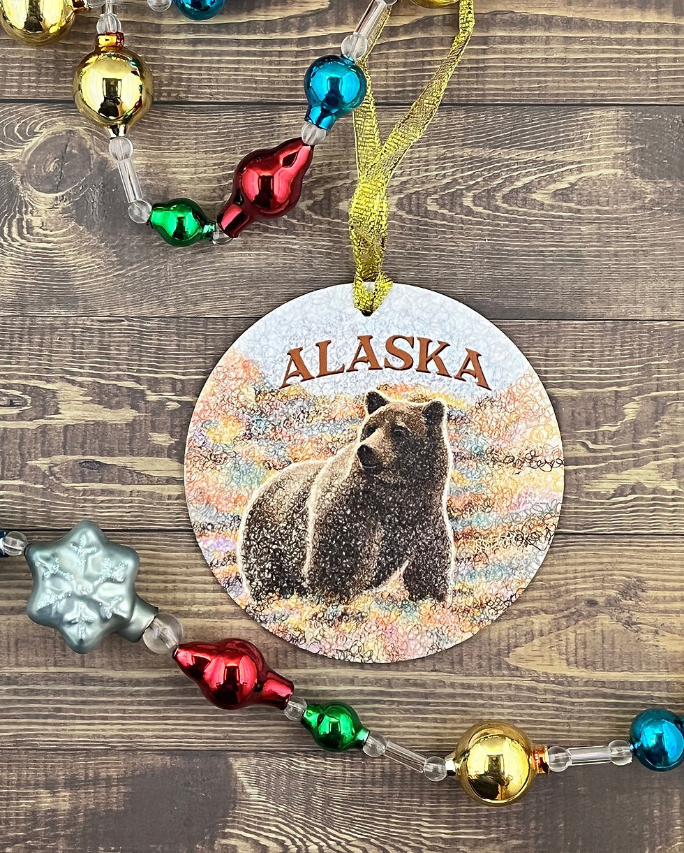 Alaska Brown Bear Lightweight Ornament, Colorful Alaska Ornament, Ships Well