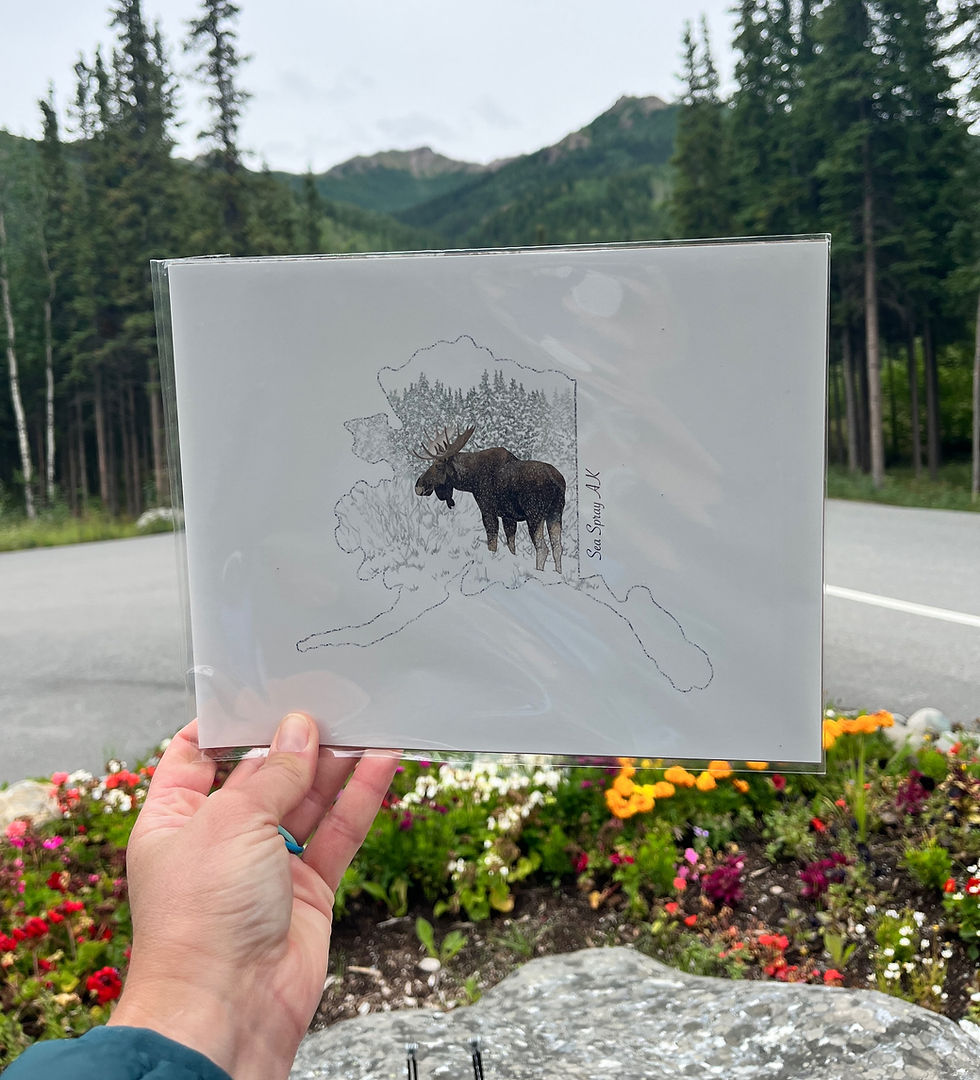 Thumbnail: Alaska Map Moose Print, Alaska Keepsake, Cabin Art, Bull Moose, Denali