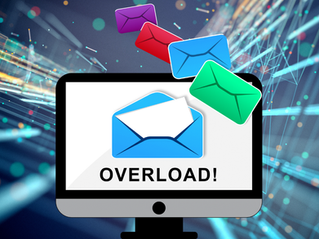 Graph of computer screen with emails and the word "overlaod"