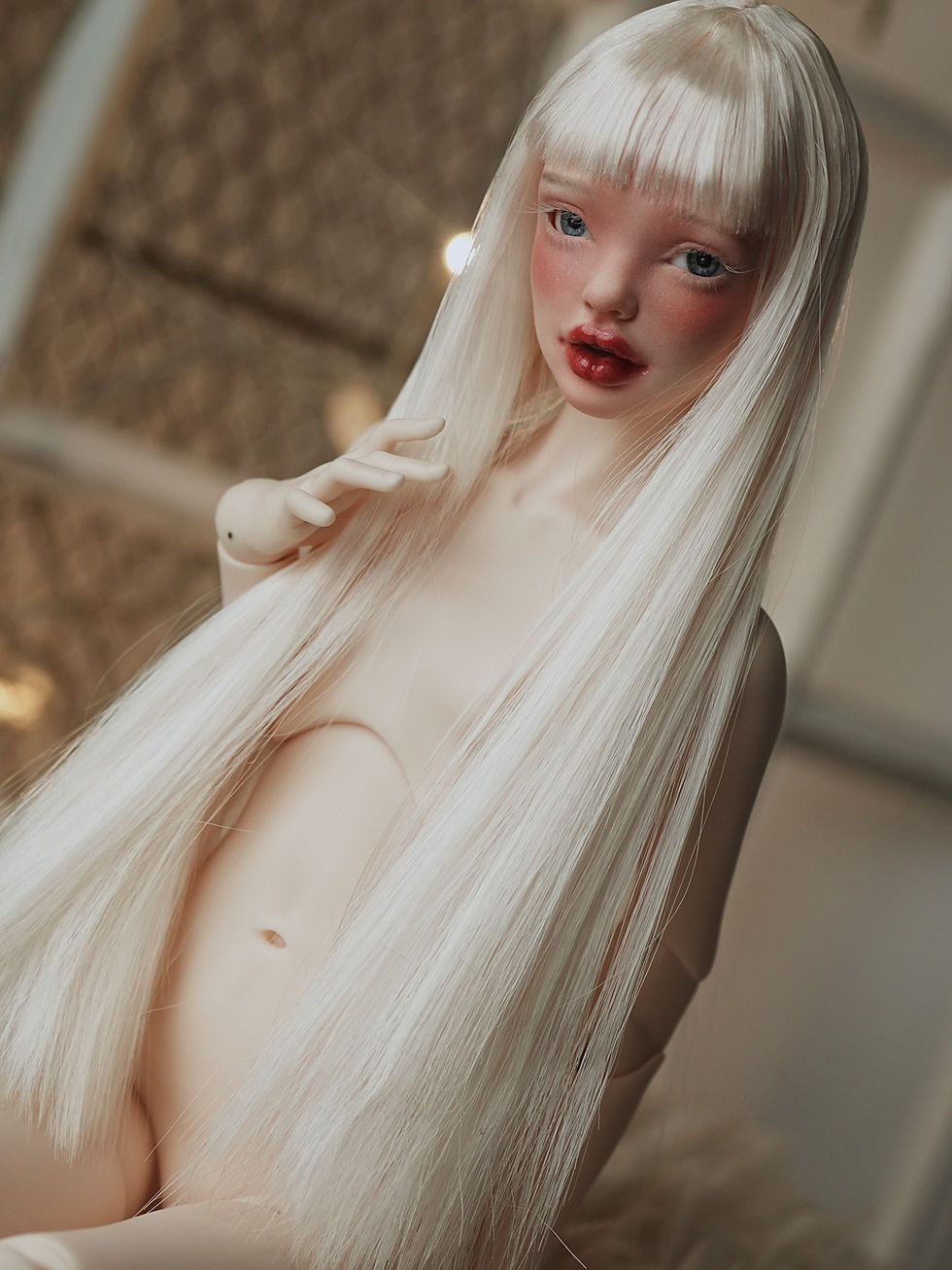 Thumbnail: Handmade heat-resistant fiber wig with long straight hair.