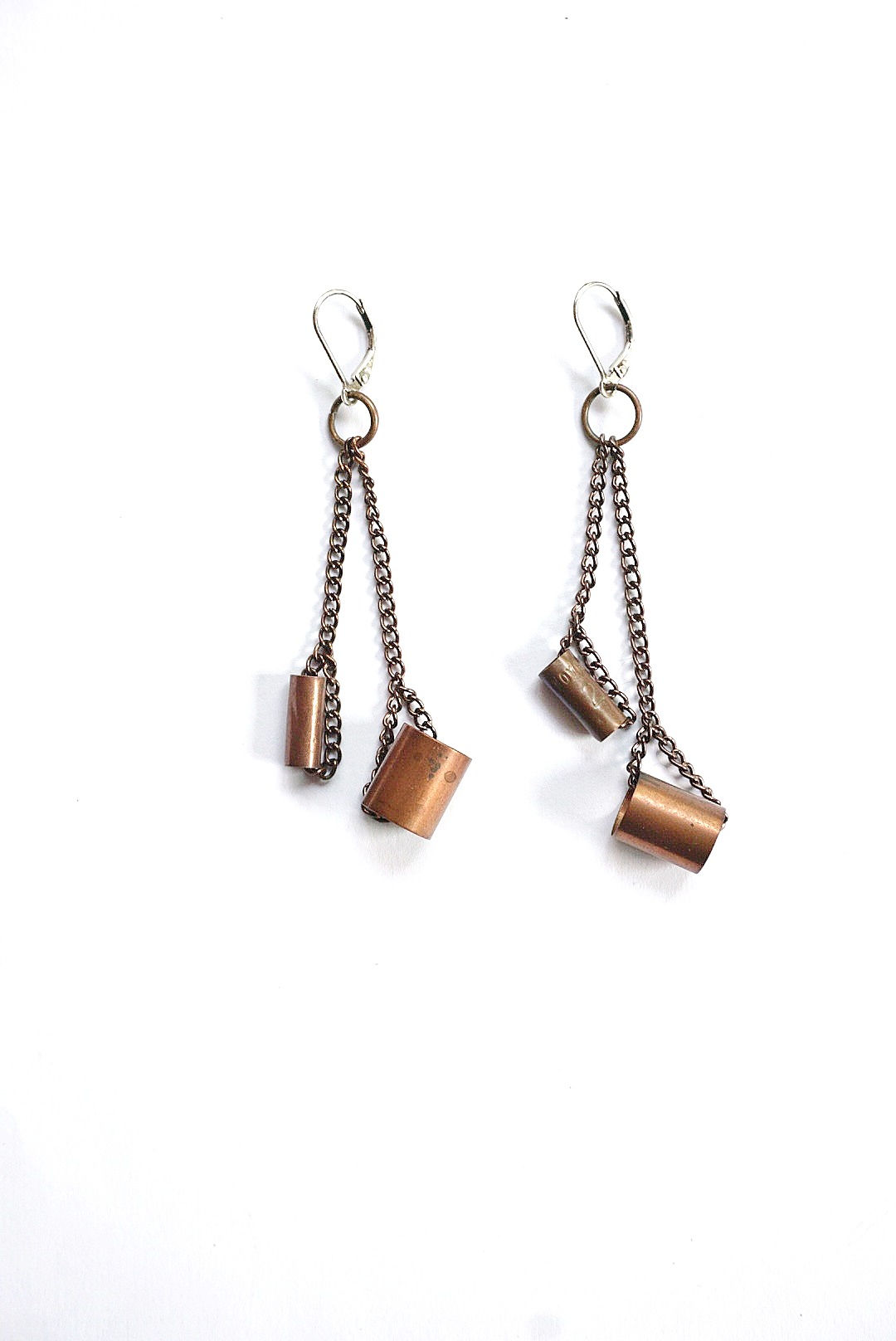 Rockland copper dental casing earrings on 925 sterling silver leverbacks