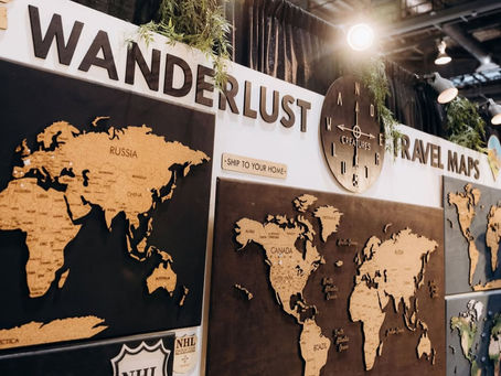 Close up image of Wanderlust 3D Cork Travel Maps booth display