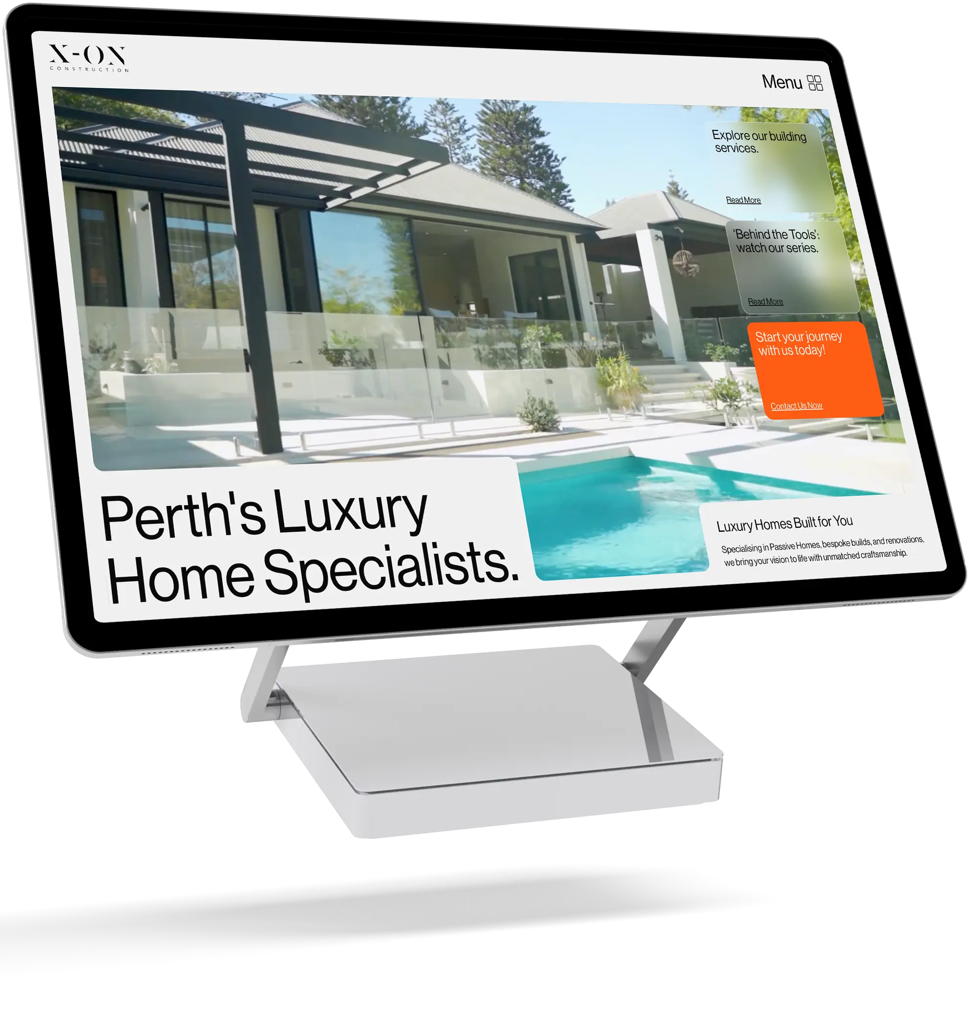 Custom website design for Perth luxury home builder featuring modern poolside residence
