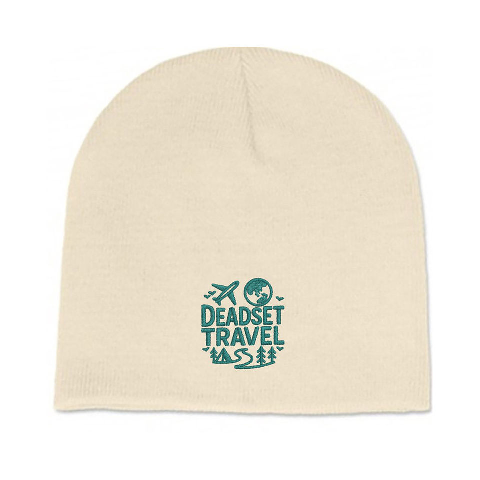 WHITE BEANIE with Deadset Travel logo