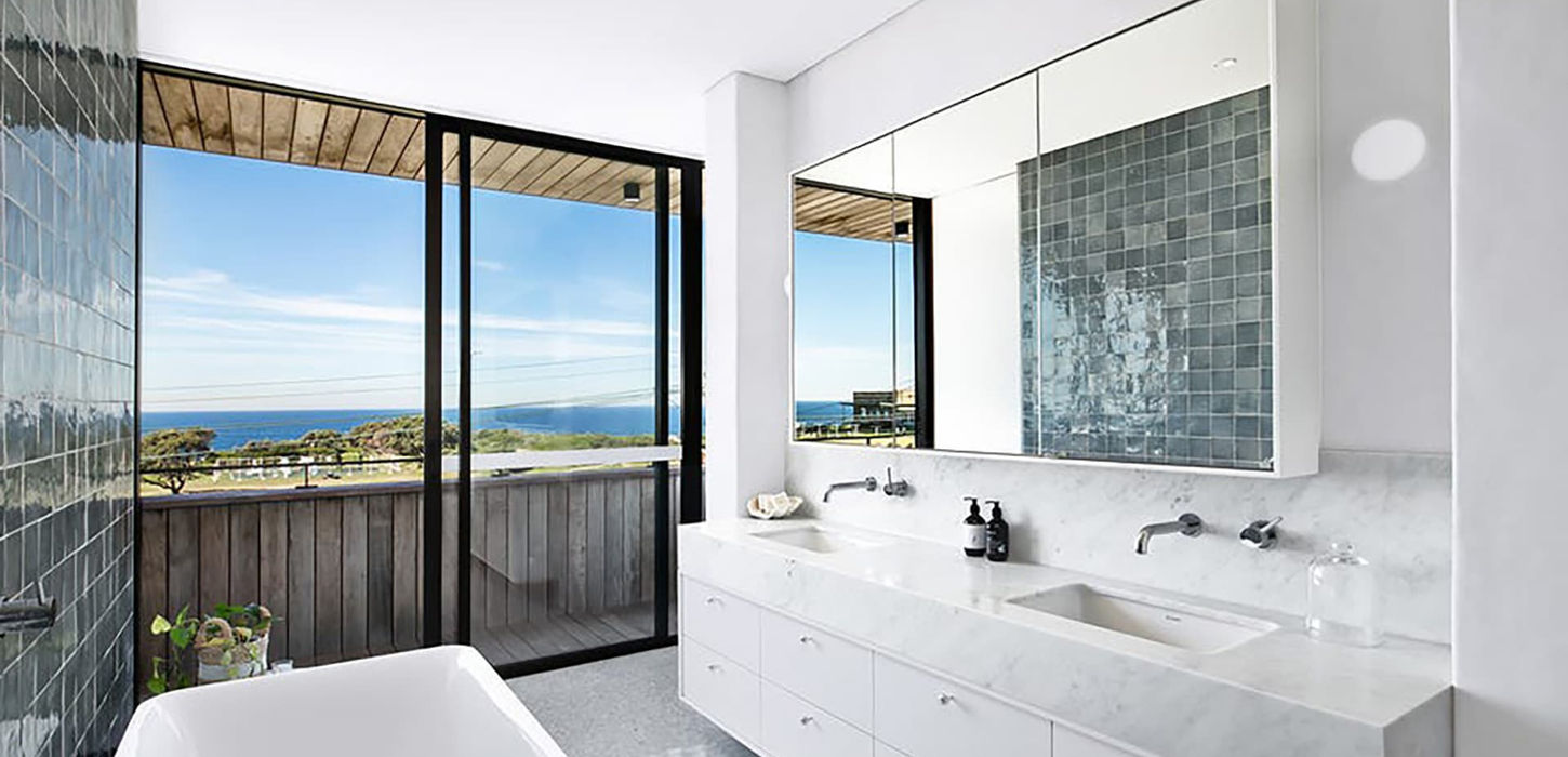 Modern bathroom with ocean view