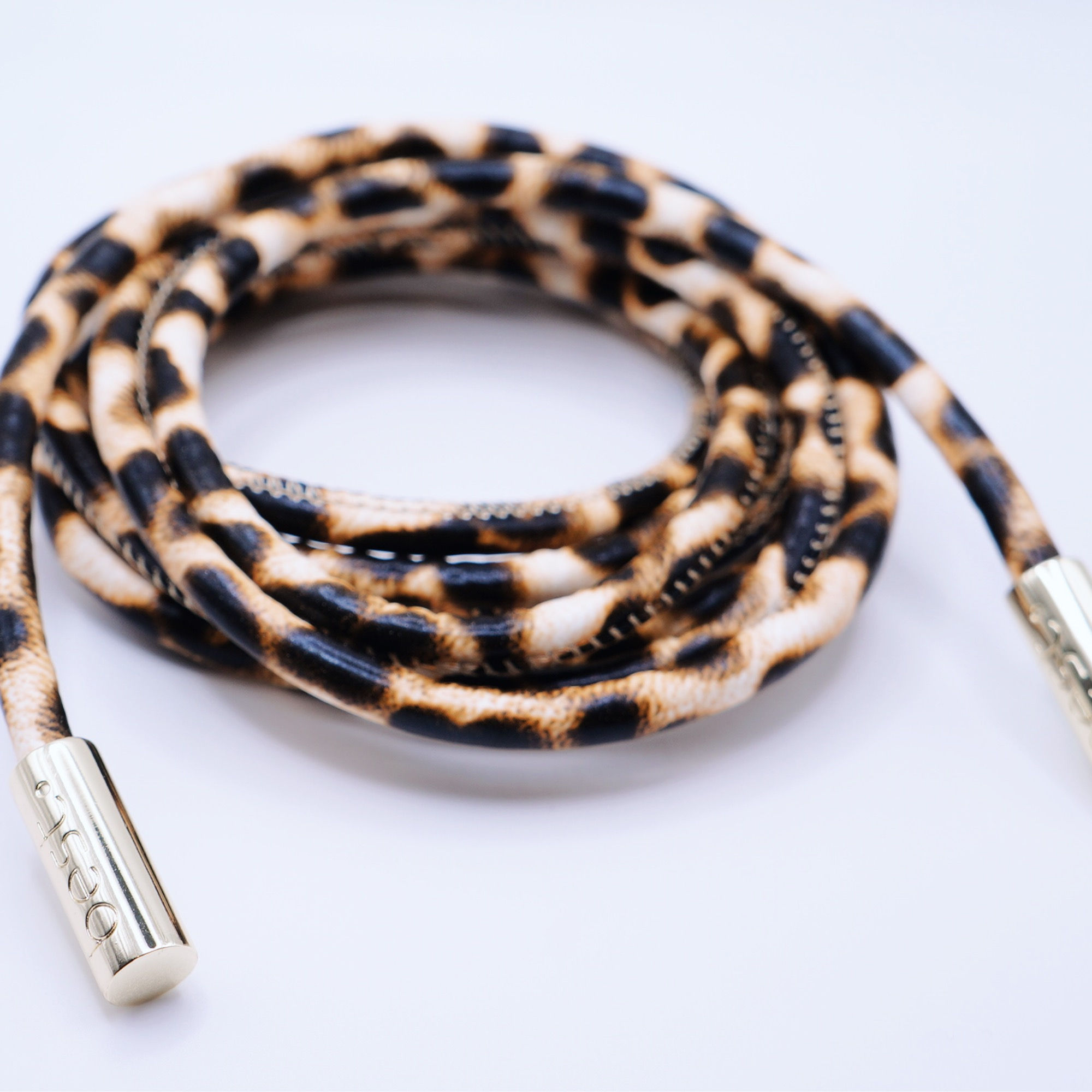 Tie-up Leopard Print Rope belt in soft leather