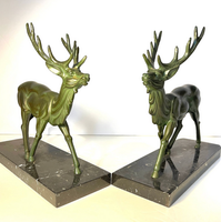 Serre-livres (2) - Très belle paire de serres-livres Art déco aux cerfs – Régule patinée vert bronze nuancée antique et - Régule