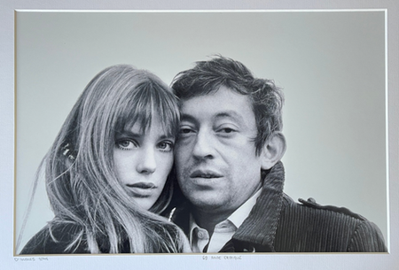 Jean d'Hugues-Galerie Yellow Korner-Tirage épuisé-Certificat d'authenticité-Sous passe-partout - Rare Tirage Photographique Argentique de Birkin et Gainsbourg-"69 Année Erotique"- Paris, 1969
