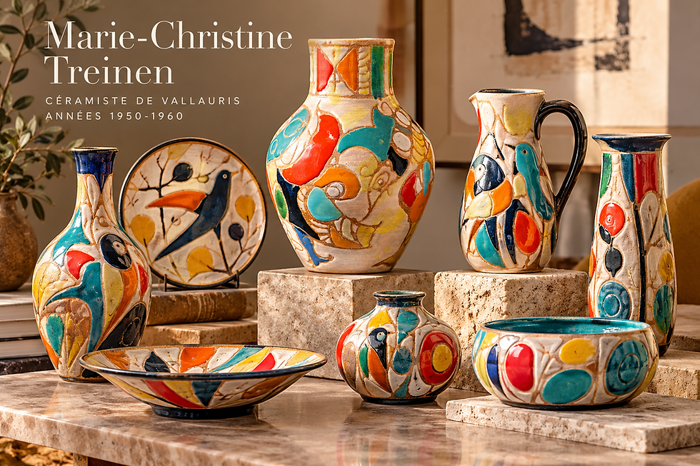 Chez KS Gallery actuellement, un beau vase de Marie-Christine Treinen : la céramiste à Vallauris des années 1950-60 qui a la côte et que j'adore ❤️ (lien de la vente en bas de page)