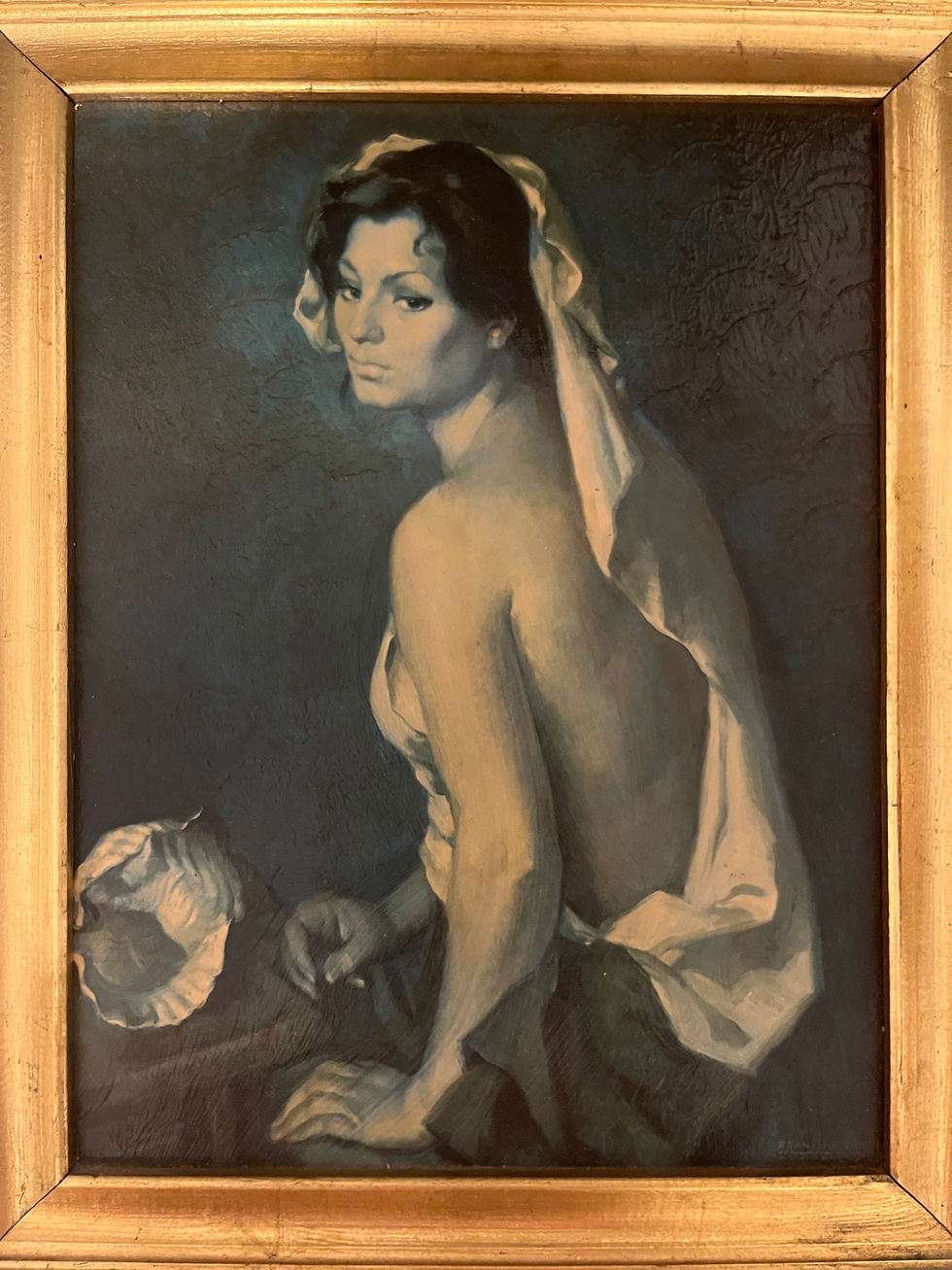 Thumbnail: Huile sur toile de  Francisco  Ribera Gómez ( 1907-1990)"La Dama de la Caracola"