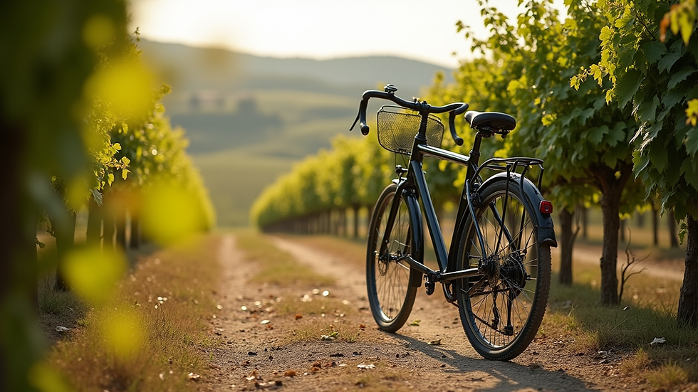 High angle view of a bicycle parked near a vineyard in Veneto